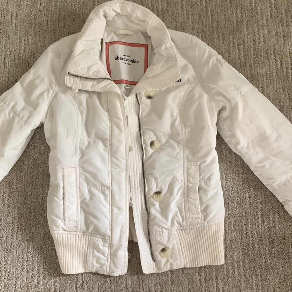 Abercrombie and Fitch white puffer jacket